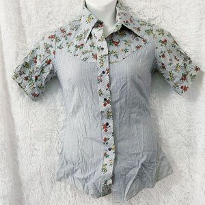Vintage Women’s Floral Gingham Snap Up Blouse Women's Size 14/36 (S)